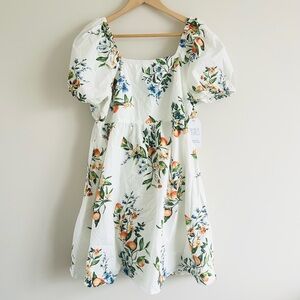 White Floral Puff-Sleeve Mini Dress